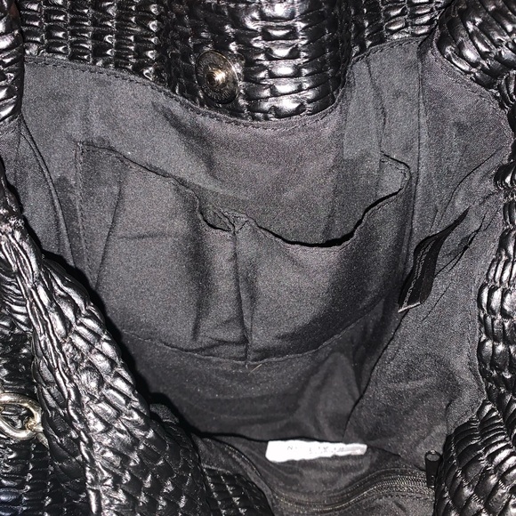 KENNETH COLE REACTION Black & Silver Chain Magnetic Closure Handbag Purse - Picture 11 of 14